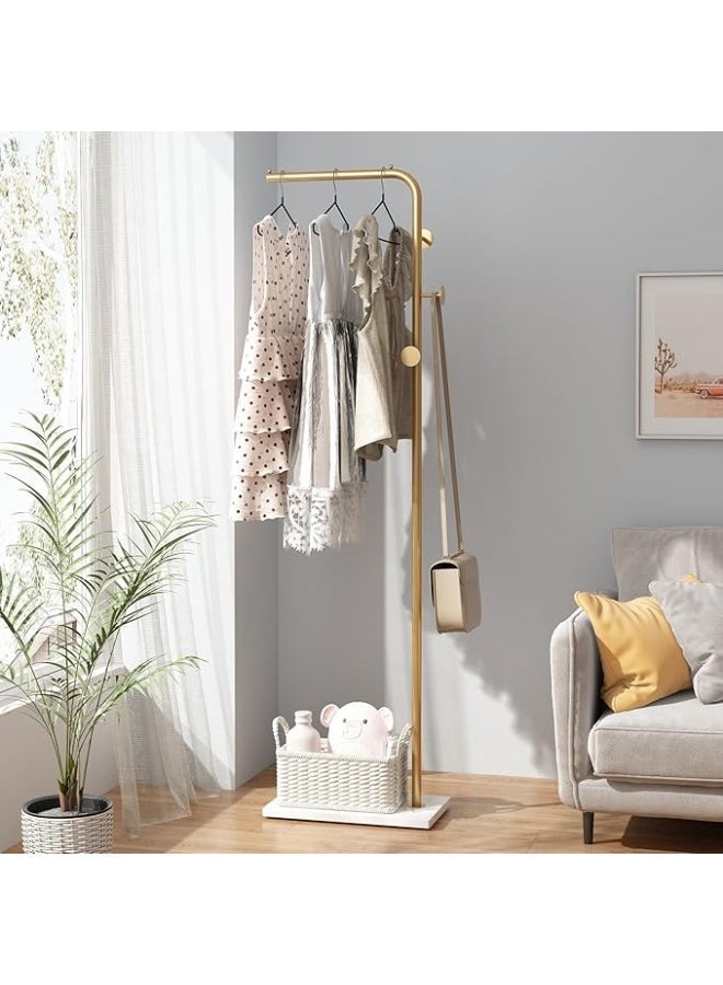 Gonice Gold Coat Racks, Metal Coat Racks Freestanding with Crossbar and 3 Hooks, Modern Coat Hanger with Marble Base, L Shaped Coat Stand for Entryway, Bedroom, Living Room, Office - Image 3